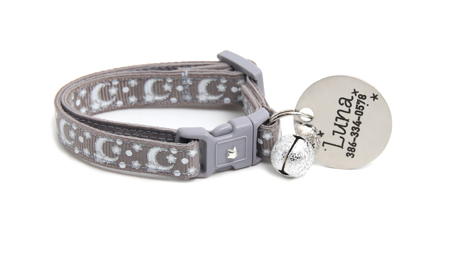 Silver Moons and Stars on Silver Cat Collar