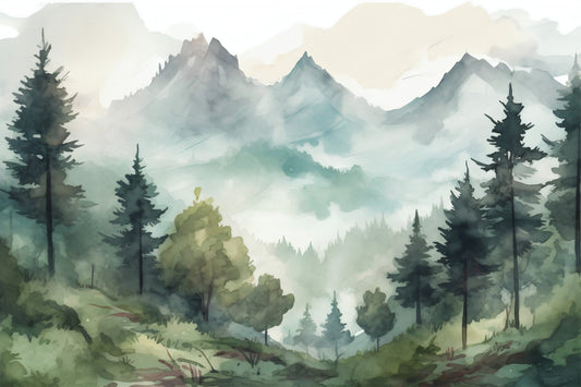 Misty Forest & Mountain Mural