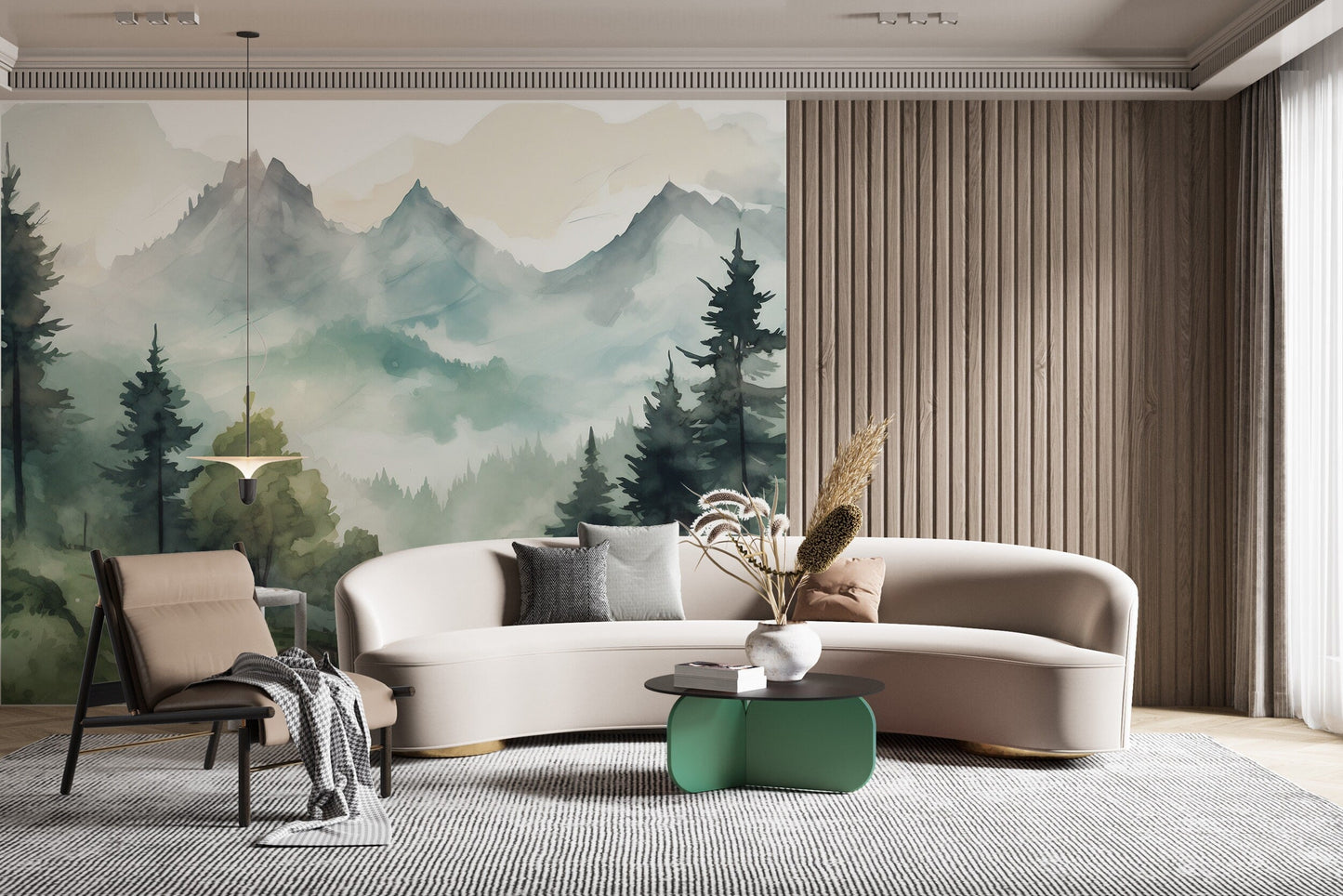 Misty Forest & Mountain Mural