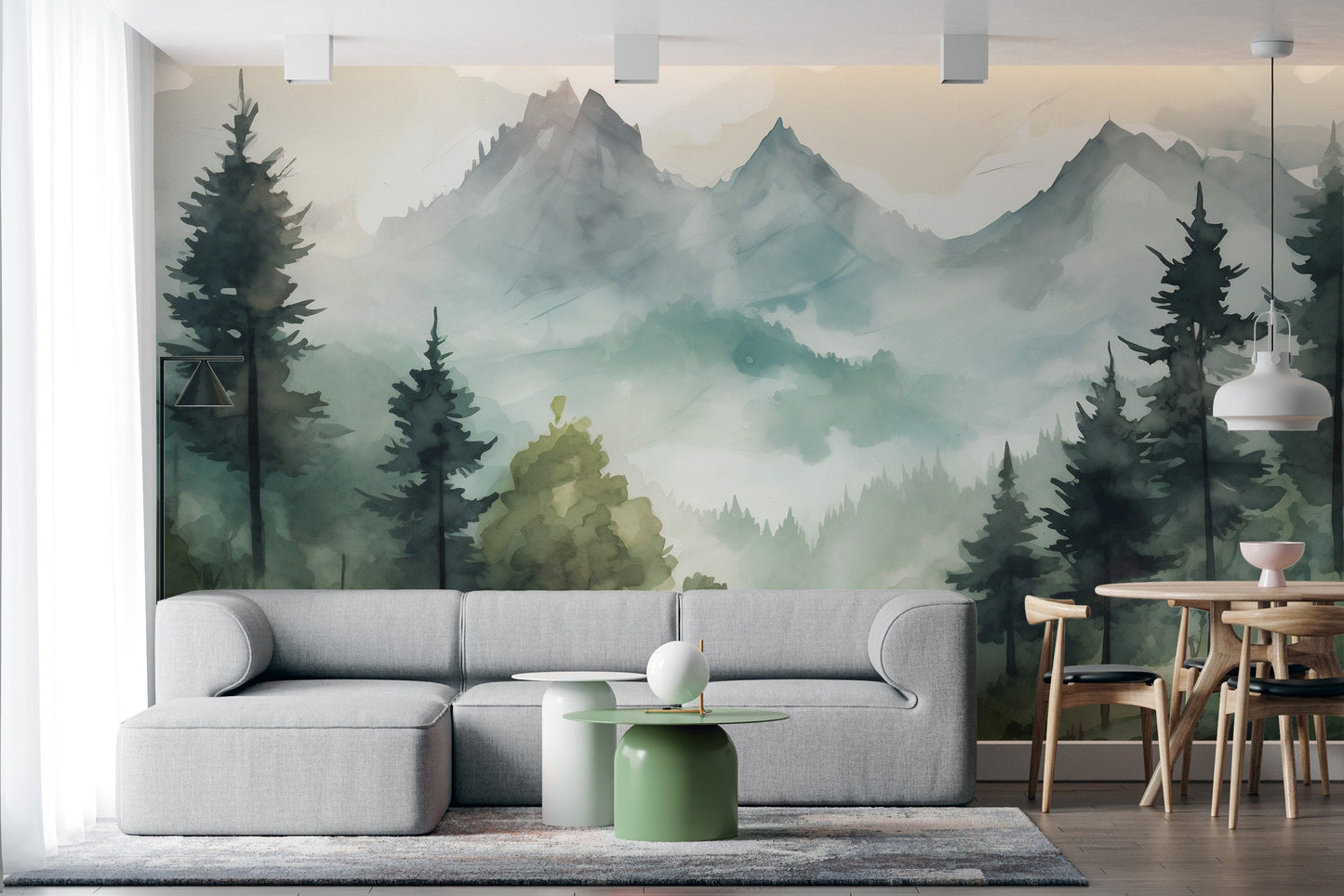Misty Forest & Mountain Mural