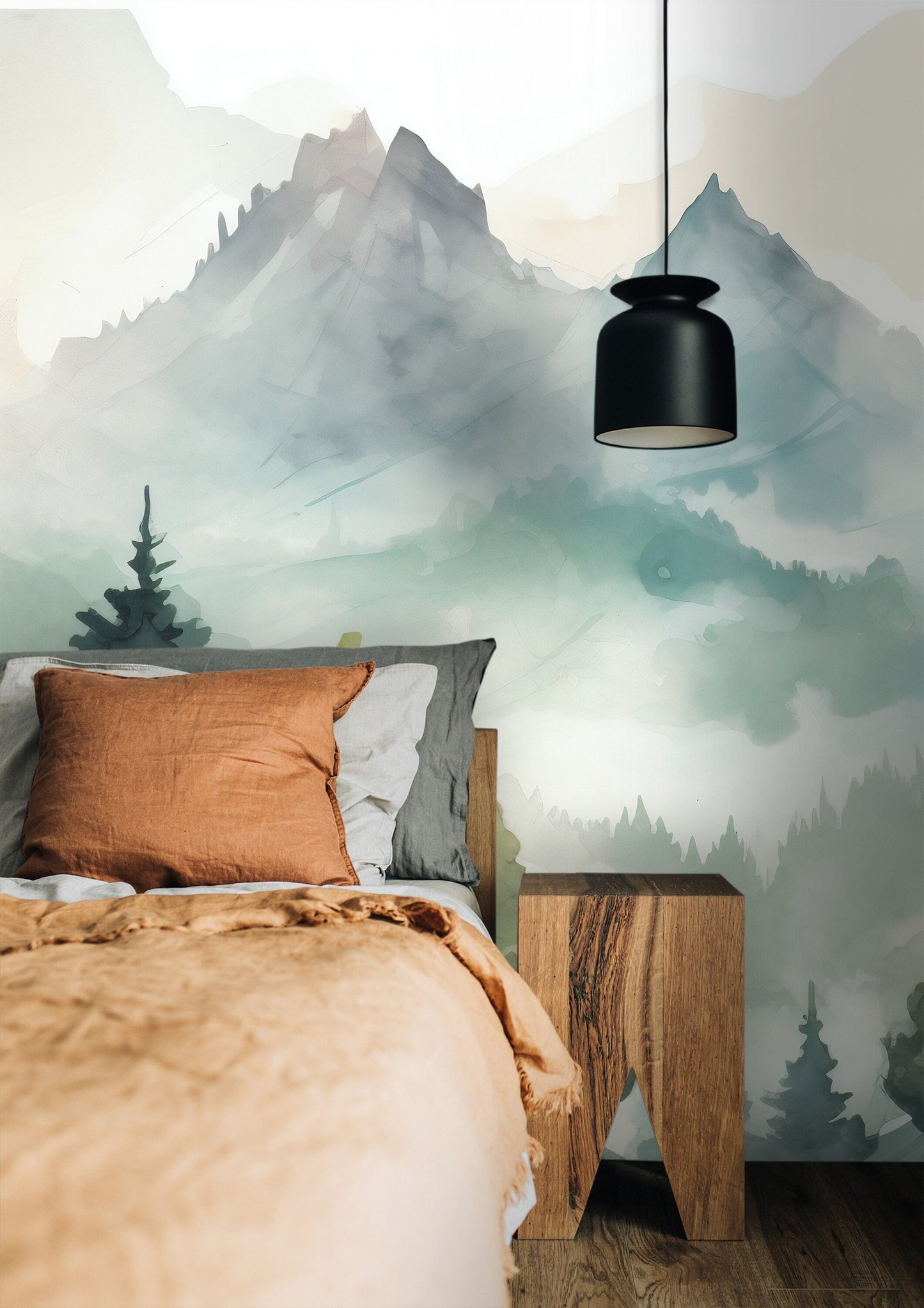 Misty Forest & Mountain Mural