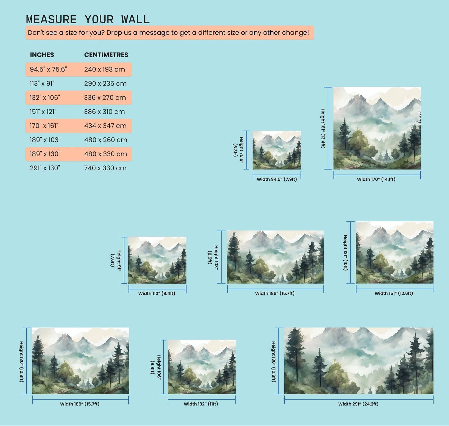 Misty Forest & Mountain Mural