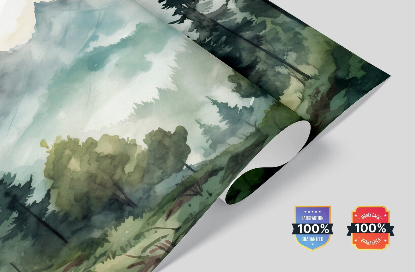 Misty Forest & Mountain Mural