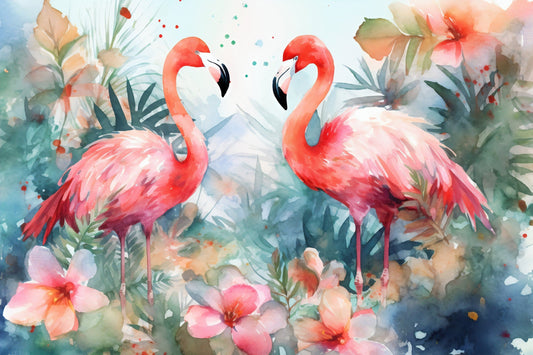 Watercolor Tropical Flamingo Mural