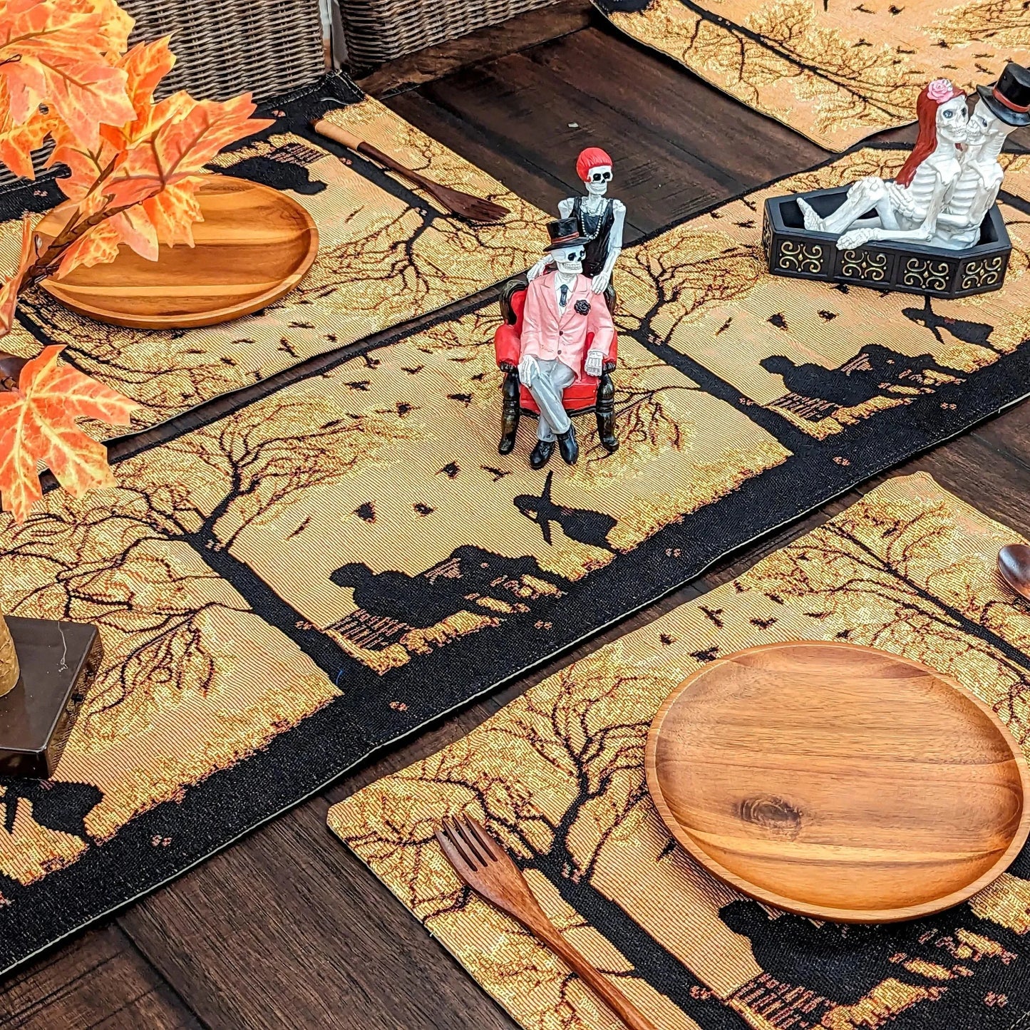 DaDalogy Bedding Set of 4 Pieces Autumn Birds Blessing Tapestry Dining Placemats 13” x 19” (Halloween)