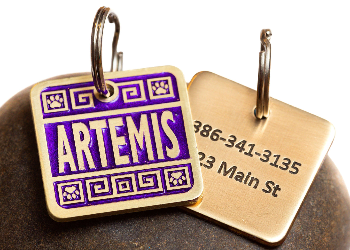 Engraved Greek Style Pet ID Tag Personalized for your Cat or Dog - Purple