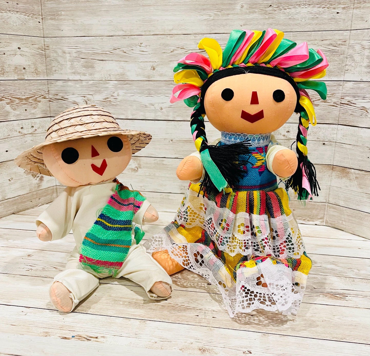 2 Set Rag Mexican Couple Lele Dolls 12 Inches Pareja de Leles Muñecas Artesanales Mexicanas 12 Pulgadas