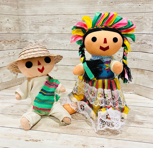 2 Set Rag Mexican Couple Lele Dolls 12 Inches Pareja de Leles Muñecas Artesanales Mexicanas 12 Pulgadas