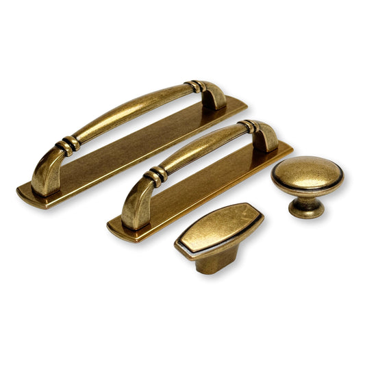 Backplate Antique Brass "Portofino" Drawer Pull and Knob