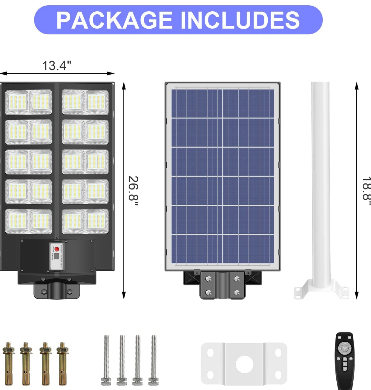 4800W Commercial Solar Street Lights Dusk to Dawn , Motion Sensor, 75000LM for Street with Remote Control