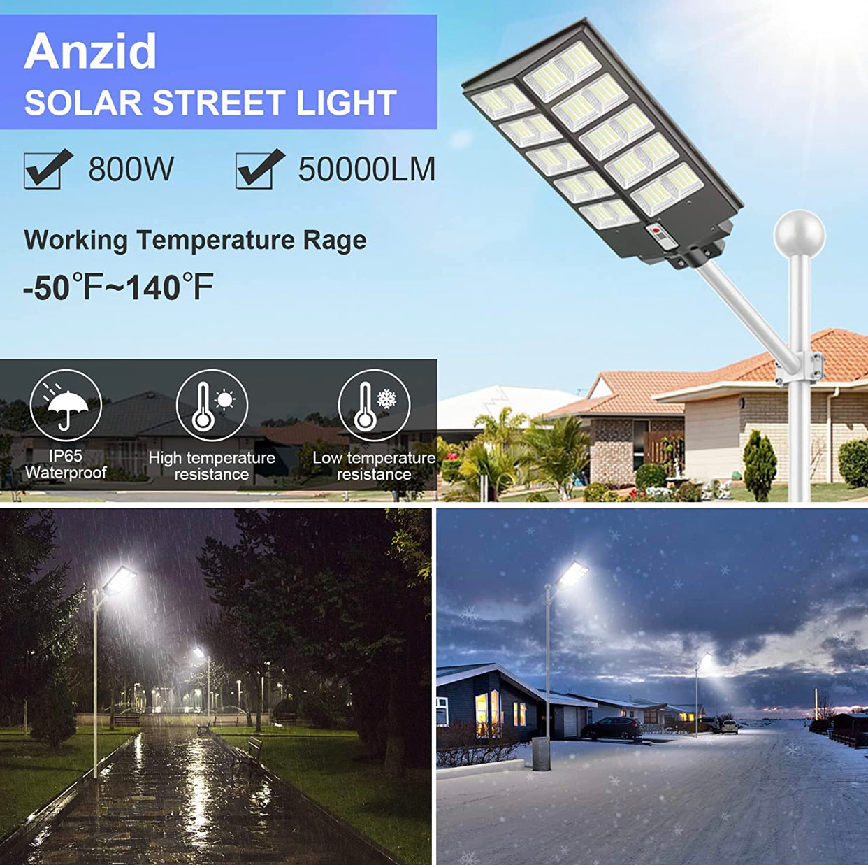 4800W Commercial Solar Street Lights Dusk to Dawn , Motion Sensor, 75000LM for Street with Remote Control