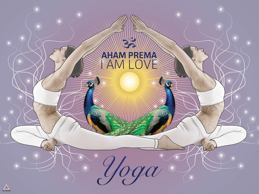 Yoga Poster I Am Love Aham Prema Pose Wall Decor Art Print (24"x18")