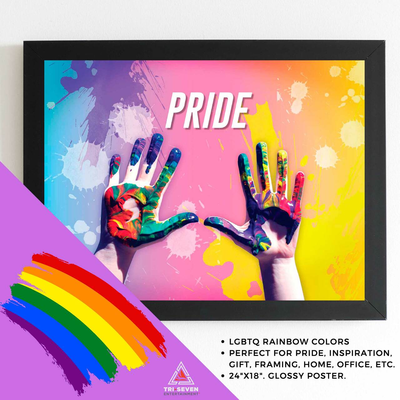 LGBTQ Poster Pride Hands Colors Wall Art Print (24"x18")