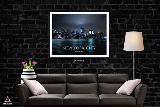 New York City Poster Night Skyline Wall Art Print (24"x18")