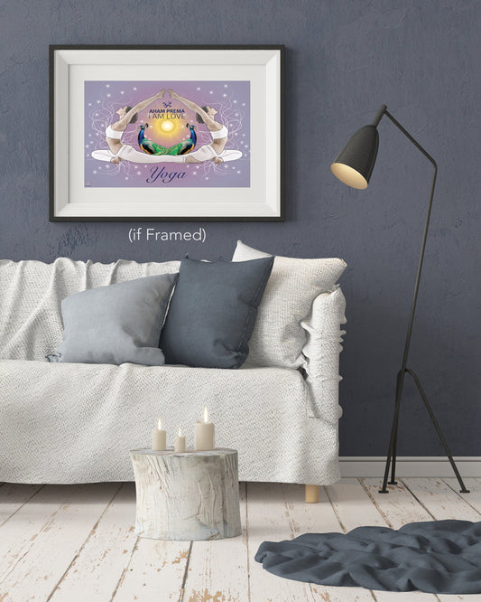Yoga Poster I Am Love Aham Prema Pose Wall Decor Art Print (24"x18")