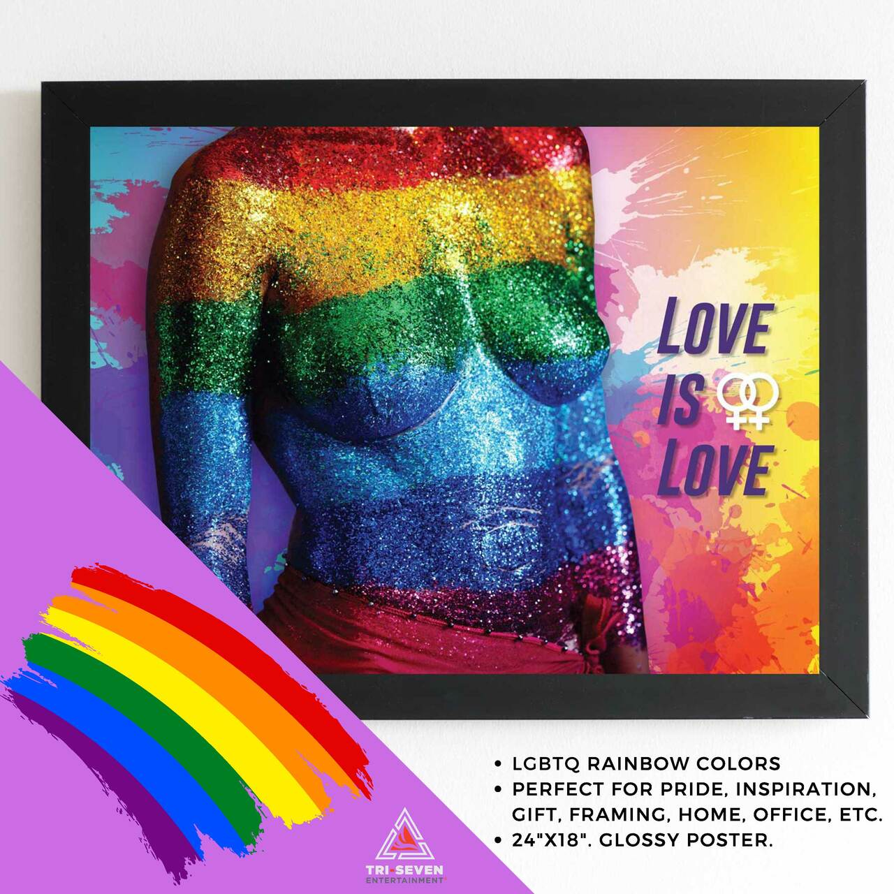 LGBTQ Poster Love is Love Pride Colors Wall Art Print (24"x18")