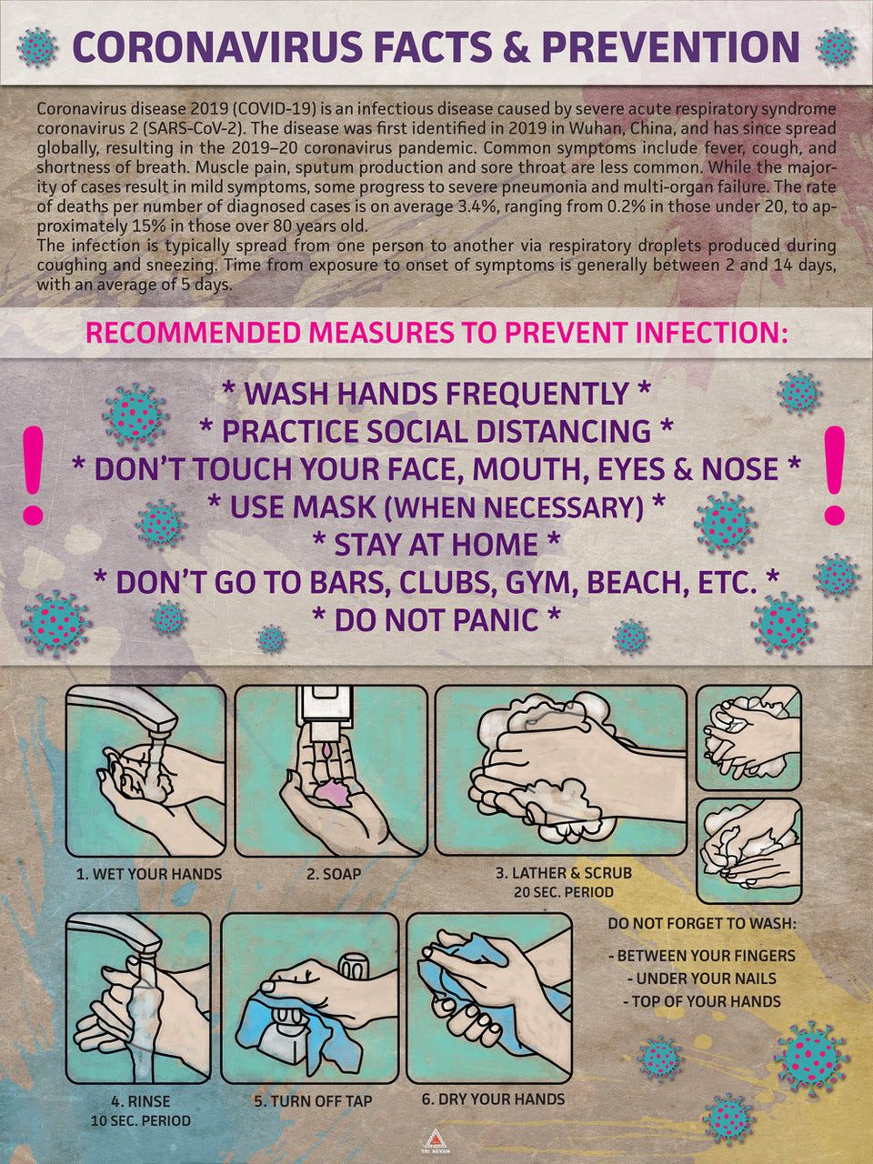 COVID-19 Poster Facts and Prevention Wall Print (18"x24")