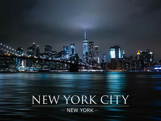 New York City Poster Night Skyline Wall Art Print (24"x18")