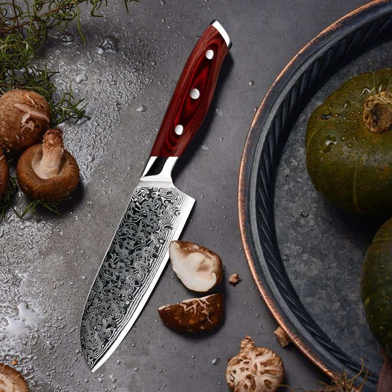 Edge VG10 Damascus Chef Knife Santoku Knife with Pakkawood Handle