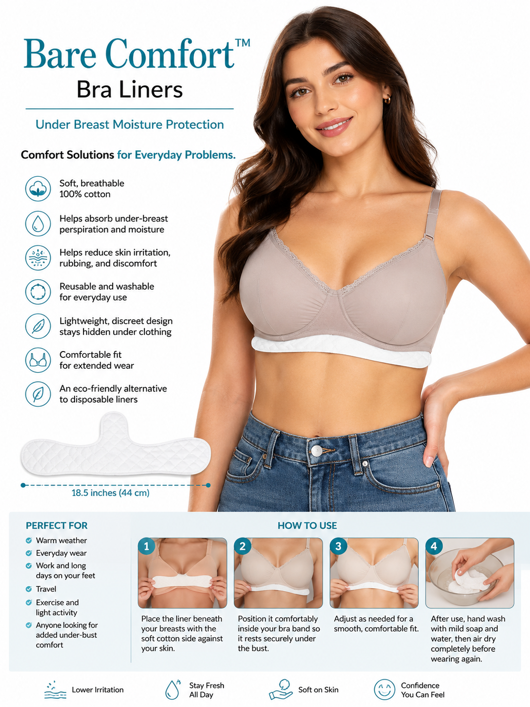 Bare Comfort™ Bra Liner for Under Breast Moisture Protection
