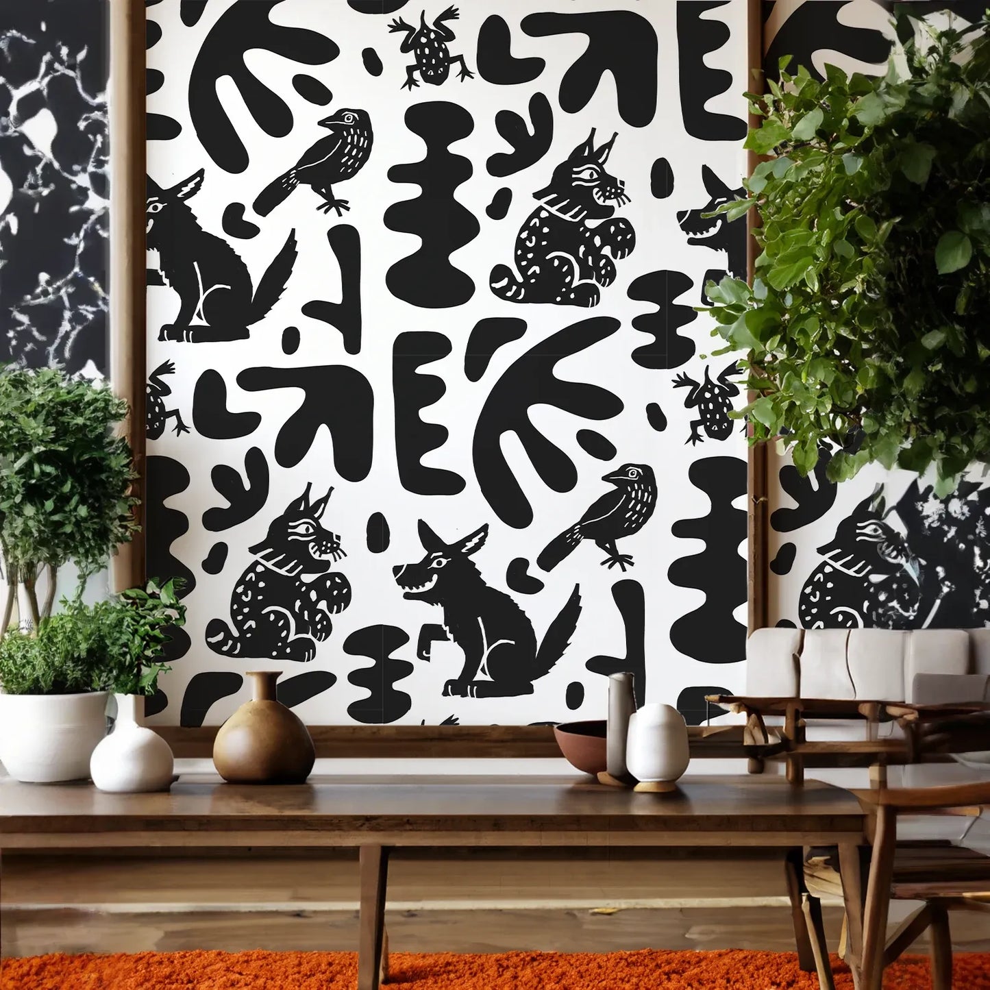 Abstract Animales Wallpaper, white & black