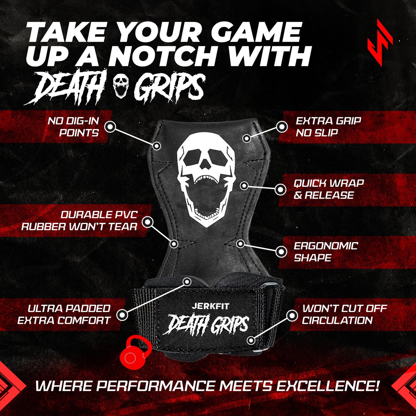Death Grips Premium Heavy Lifting Straps - JerkFit - Little Red General Store