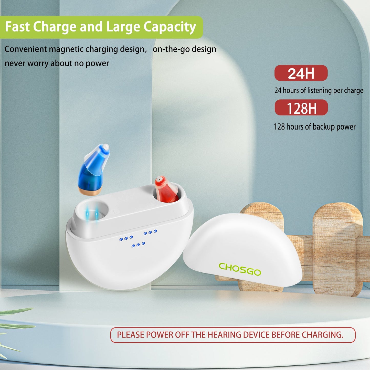 K419R CIC Digital Hearing Aids, blue&red pair