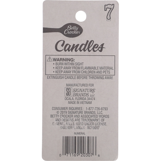 Betty Crocker Birthday Candle, Numeral 7, 3 Inch
