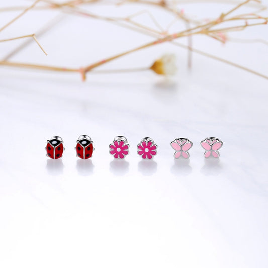 925 Sterling Silver Daisy/Ladybug/Butterfly Screwback Earrings - Lavishe Jewelry - Little Red General Store