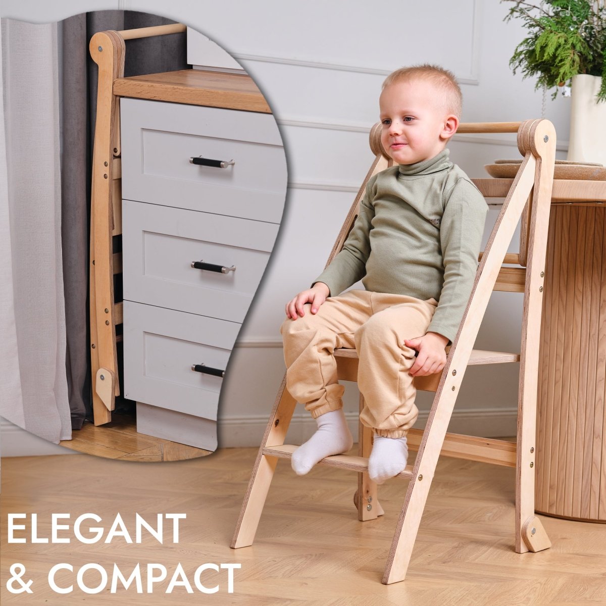 Learning Tower: Foldable Step Stool for Toddlers - Beige