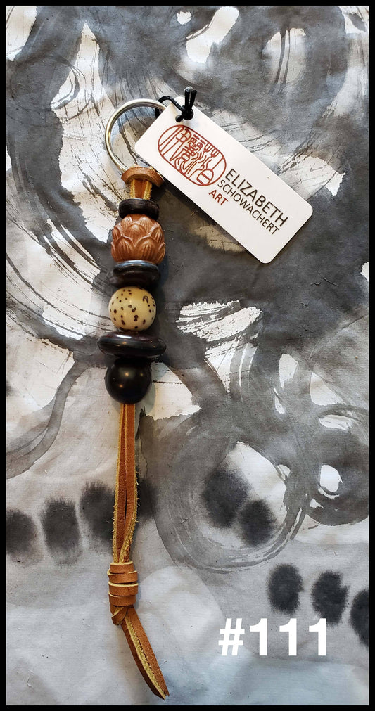 Leather Keychains Made With Bamboo and Natural Seeds