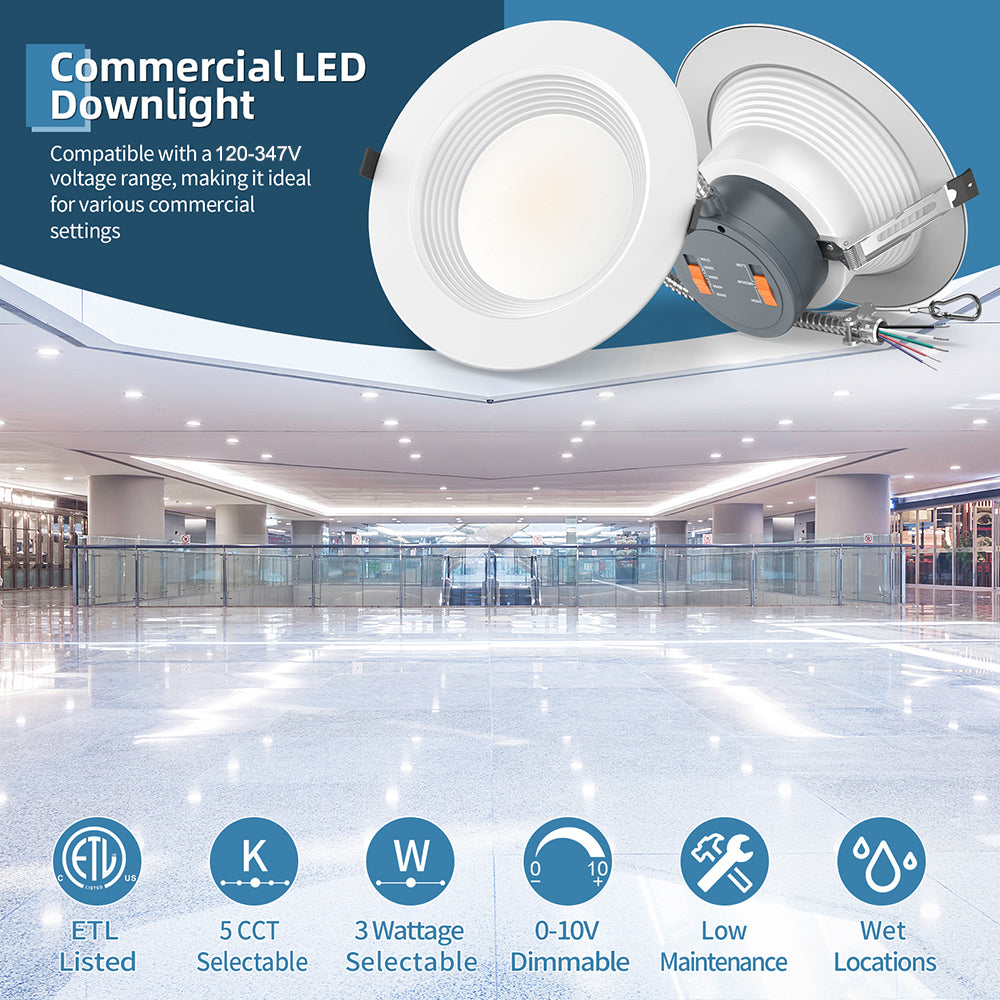Commercial LED Downlight 6inch 8inch 9.5inch 13W-40W Power & CCT Tunable 2700K/3000K/3500K/4000K/5000K Dimmable Recessed Ceiling Lights