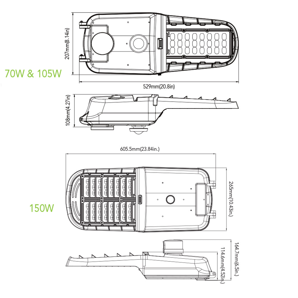 LED Roadway Light with Dusk to Dawn Photocell 70W 105W 150W 4000K 5000K 120-277V Type III LED Street Lighting
