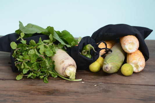 12x16 Inches Reusable Eco-Friendly Cotton Double Drawstring Bags Black Color