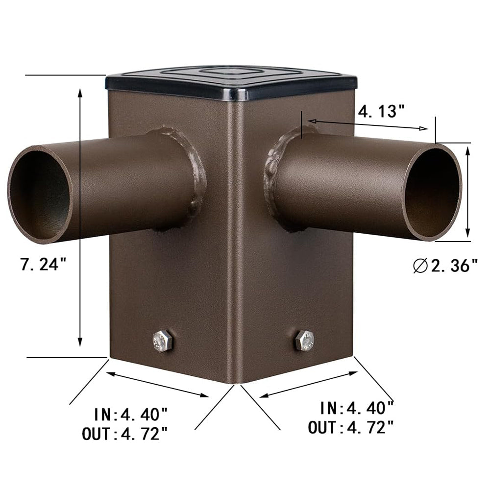 4" 90° Twin Square Horizontal Tenon Adapter for Square Light Pole, Outdoor LED Street Light, Roadway Light, Parking Lot Light Mounting Bracket