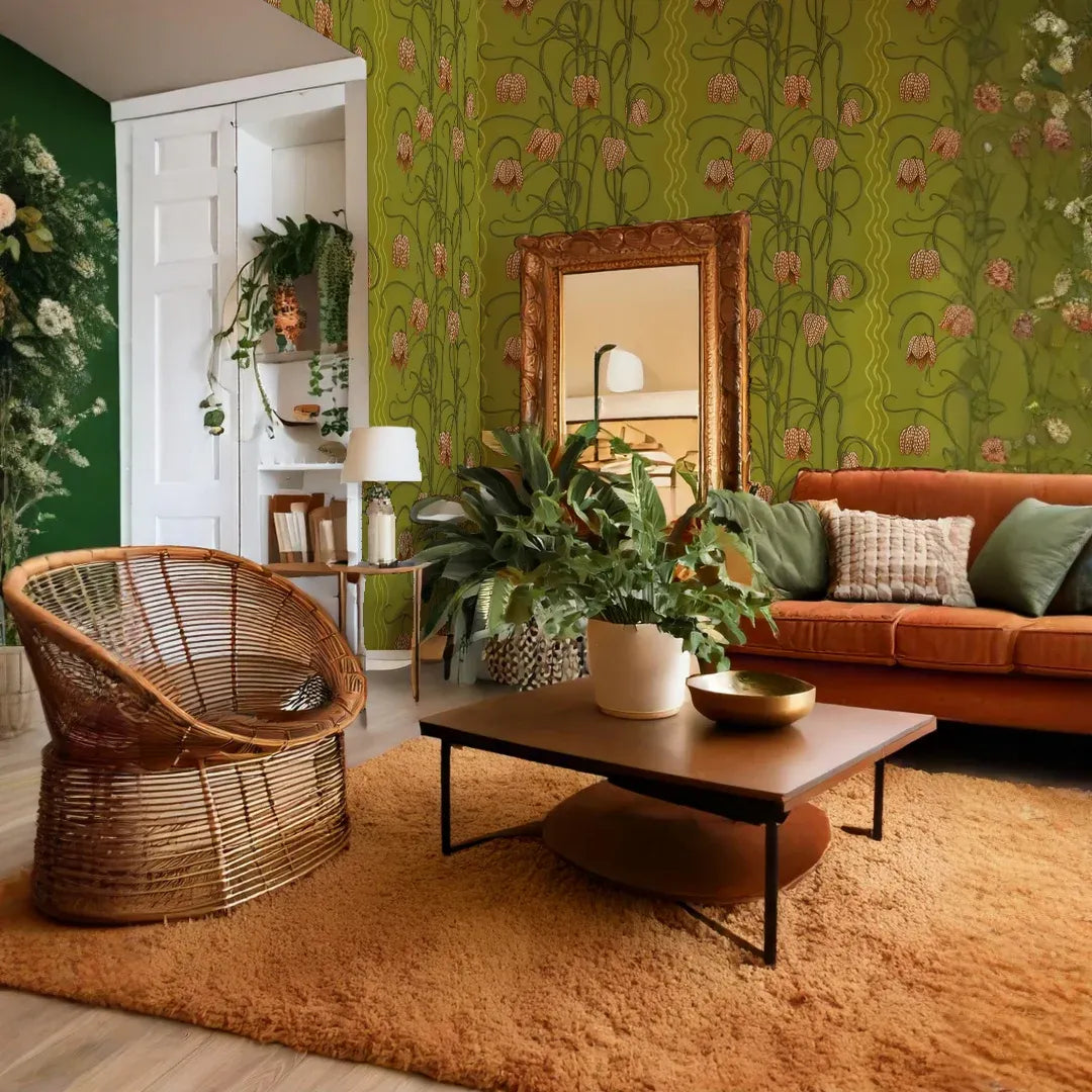 Campanas Wallpaper, chartreuse and orange
