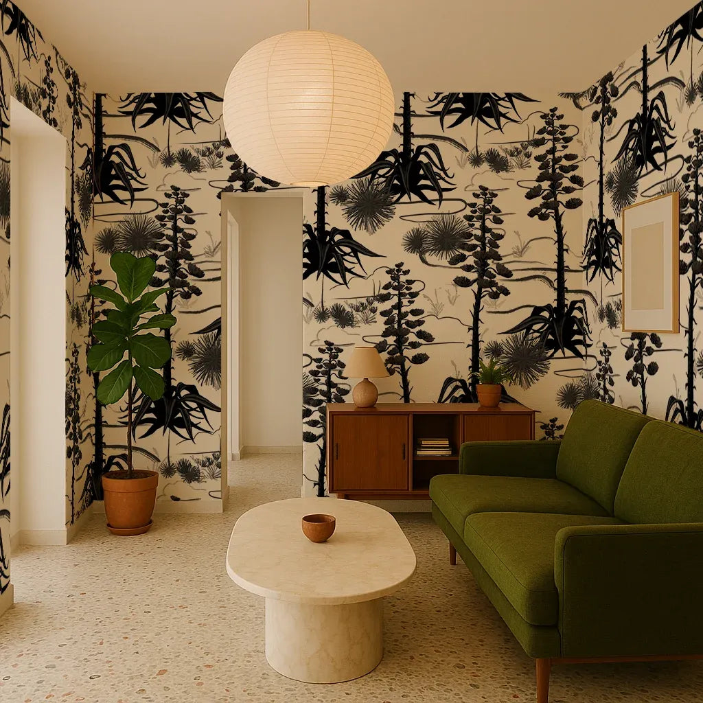 Agave Valley Wallpaper, white and black
