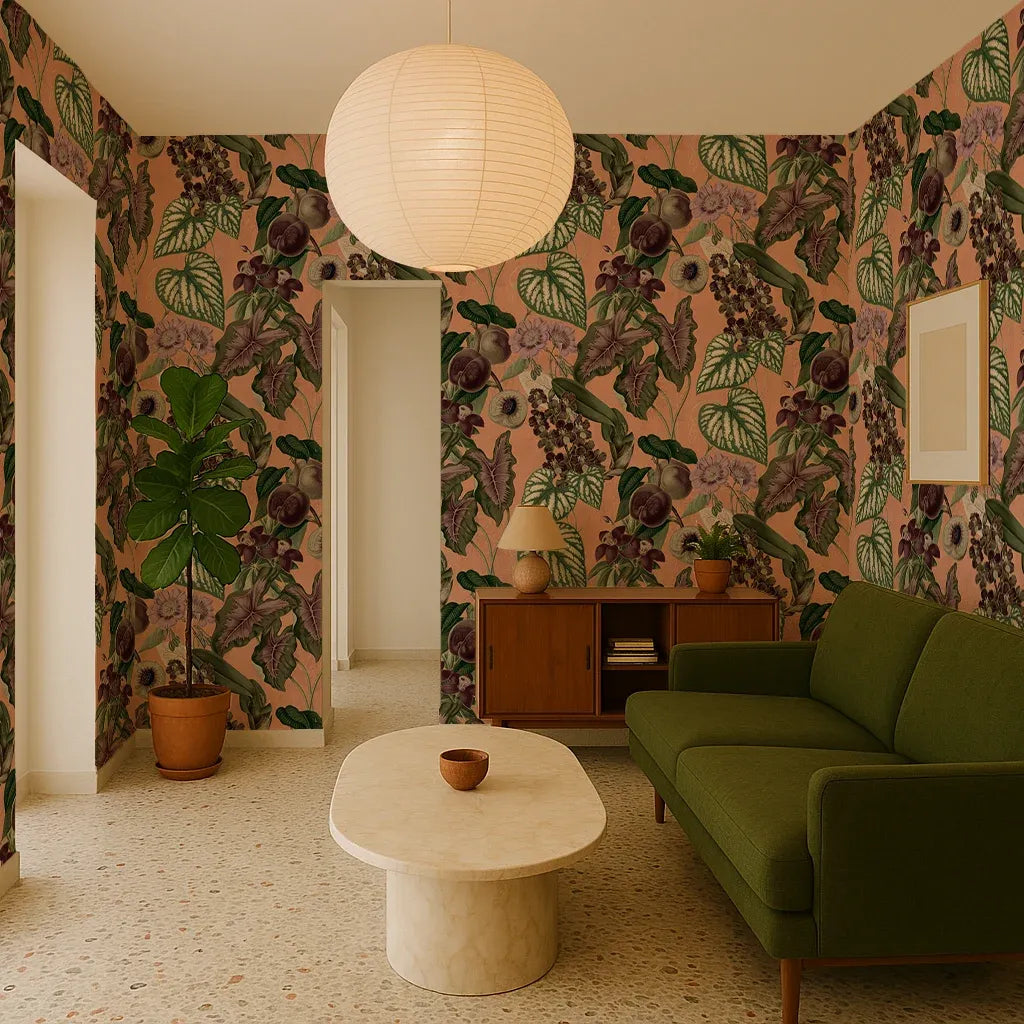 Cali Tropicale Wallpaper, peach and green