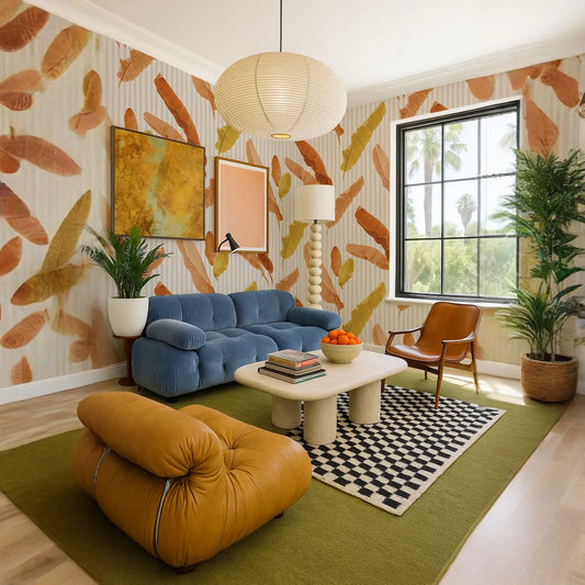 Banana Cabana Wallpaper, rust and mustard