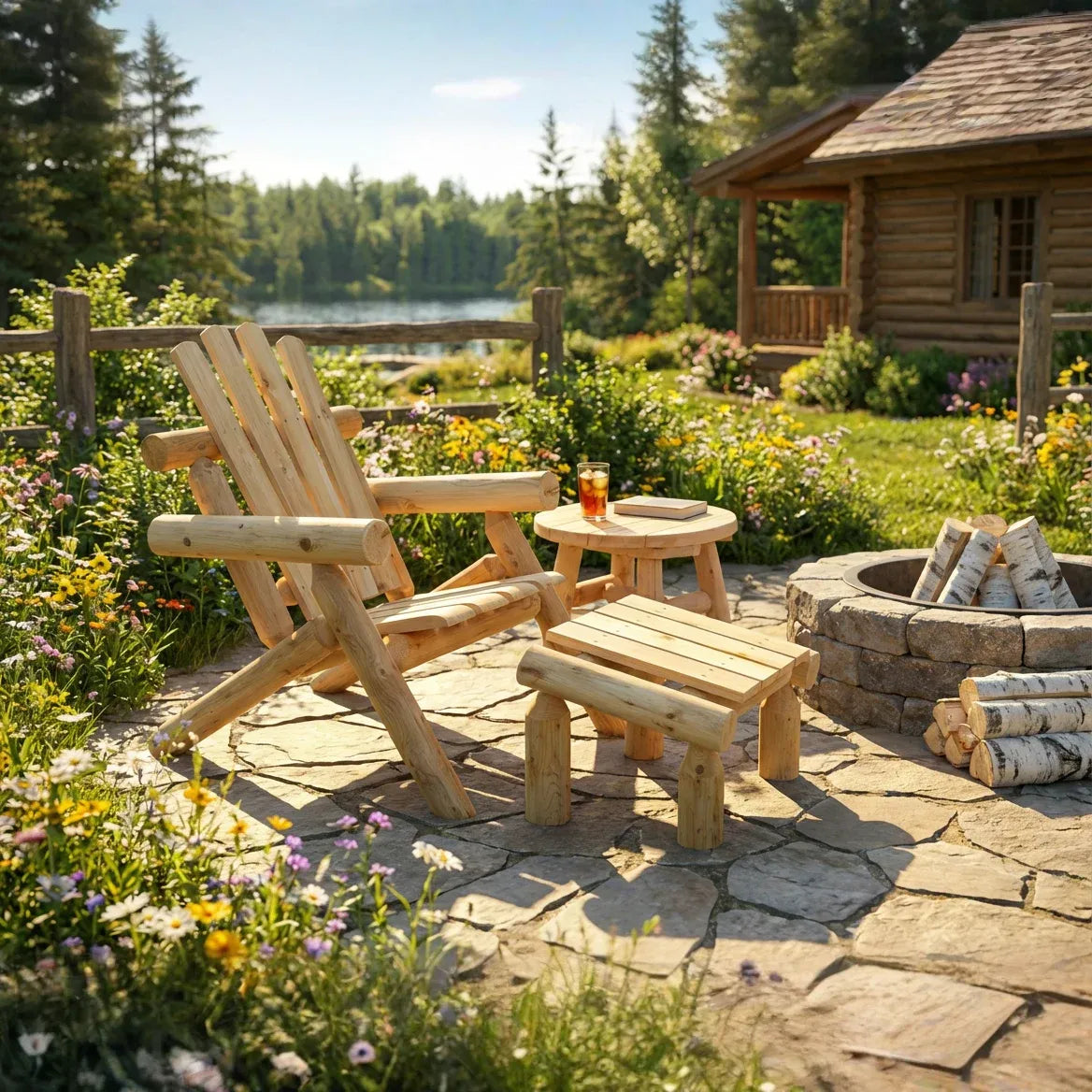 Log Wooden Deck Chair
