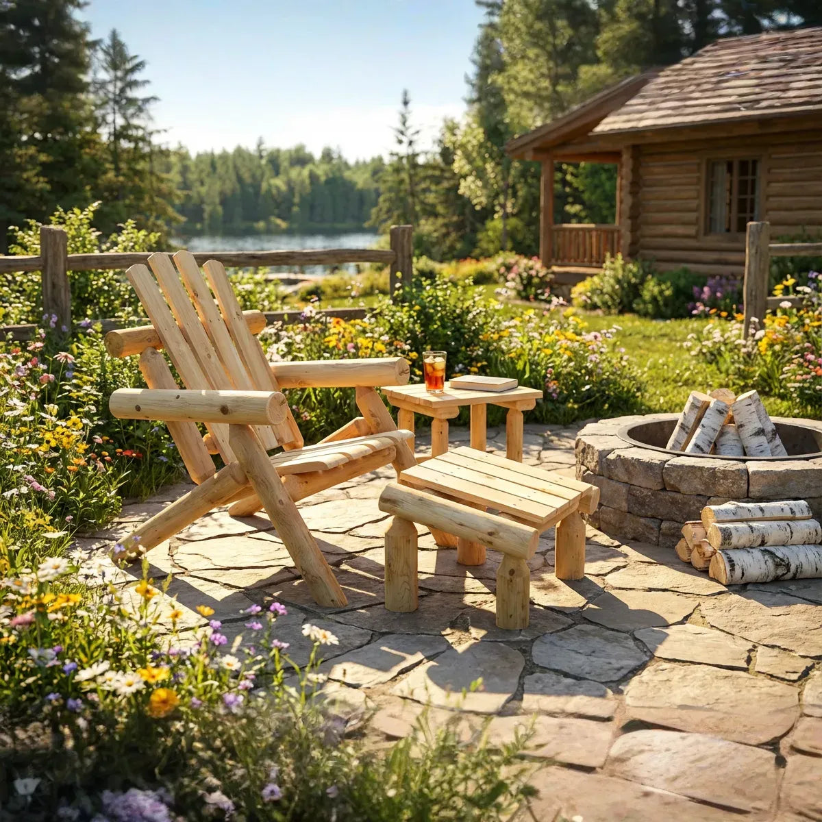Log Wooden Deck Chair