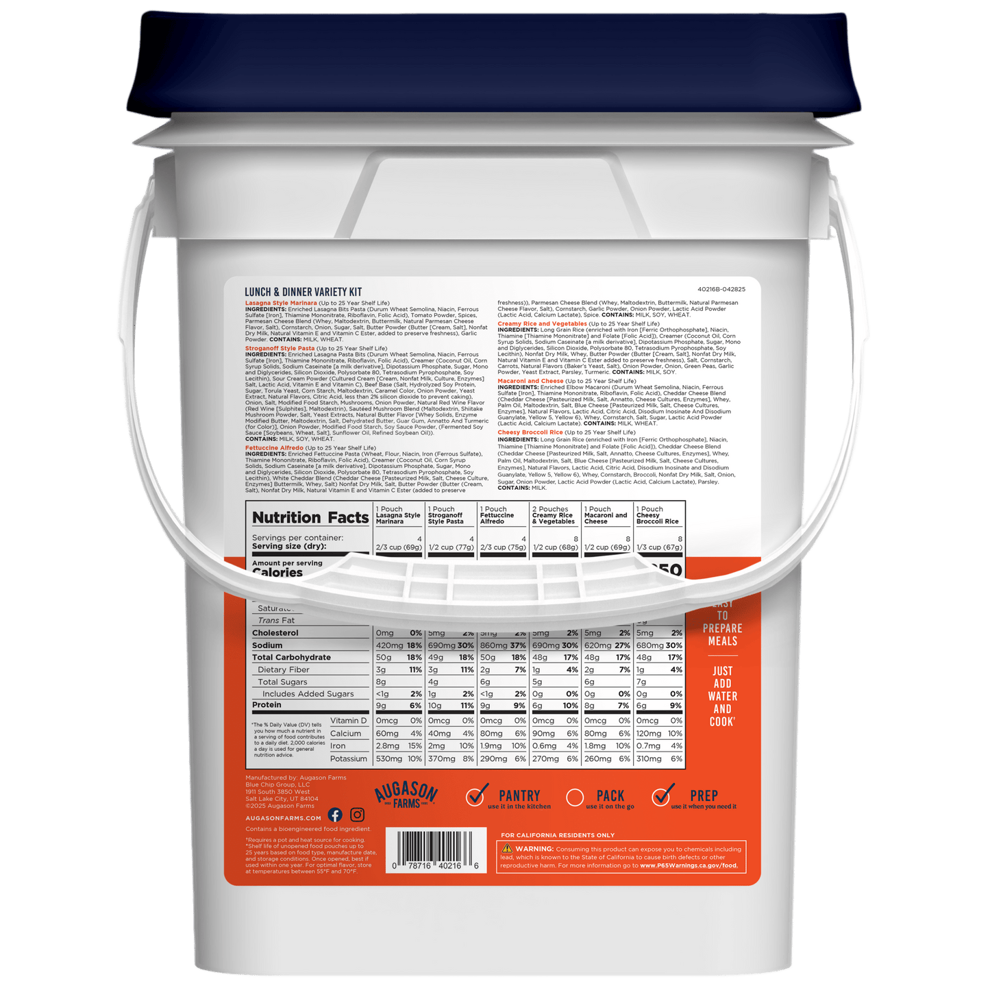 Lunch and Dinner Variety Pail, 122 Servings