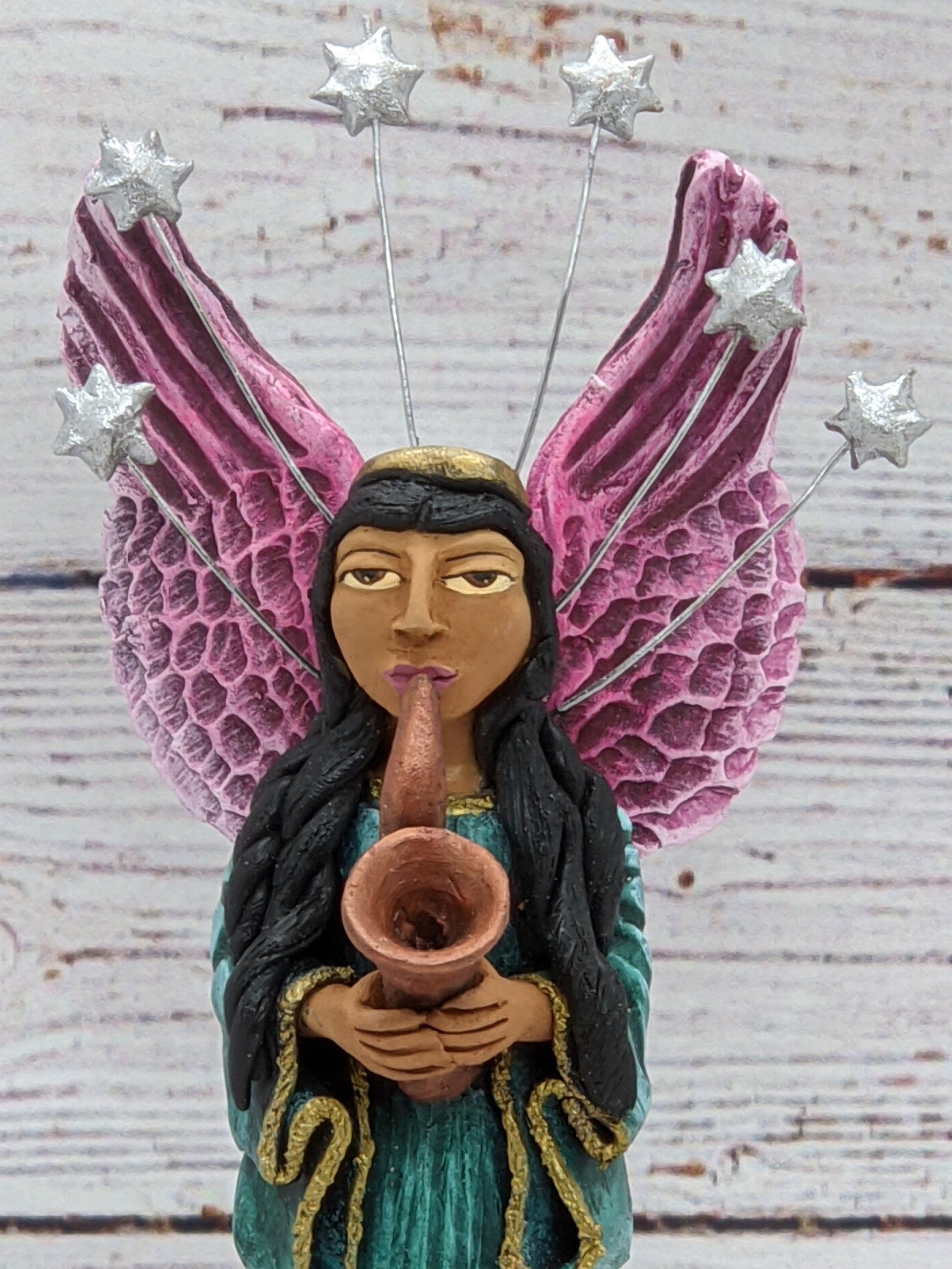 Christmas Decorations, Angel with Saxophone, Christmas Angel Home Decor, Handmade Angel Art from Oaxaca Mexico, Original Sculpture - LUV2BRD - Little Red General Store