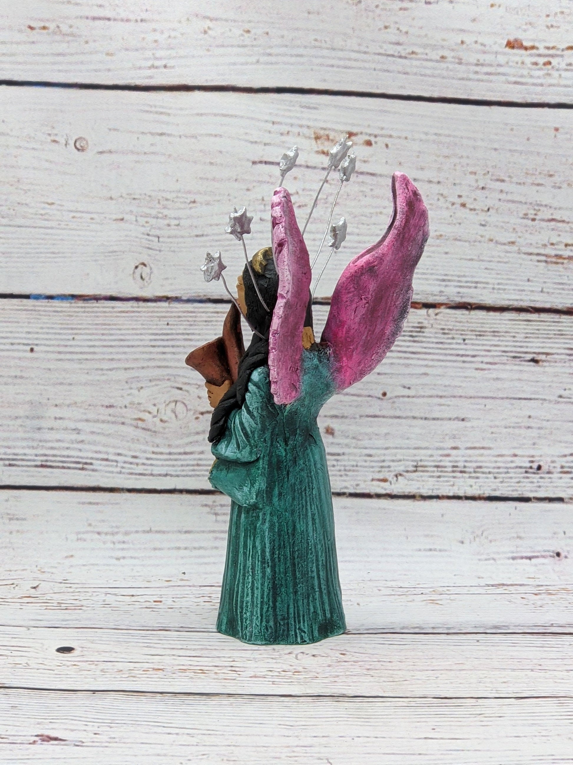 Christmas Decorations, Angel with Saxophone, Christmas Angel Home Decor, Handmade Angel Art from Oaxaca Mexico, Original Sculpture - LUV2BRD - Little Red General Store
