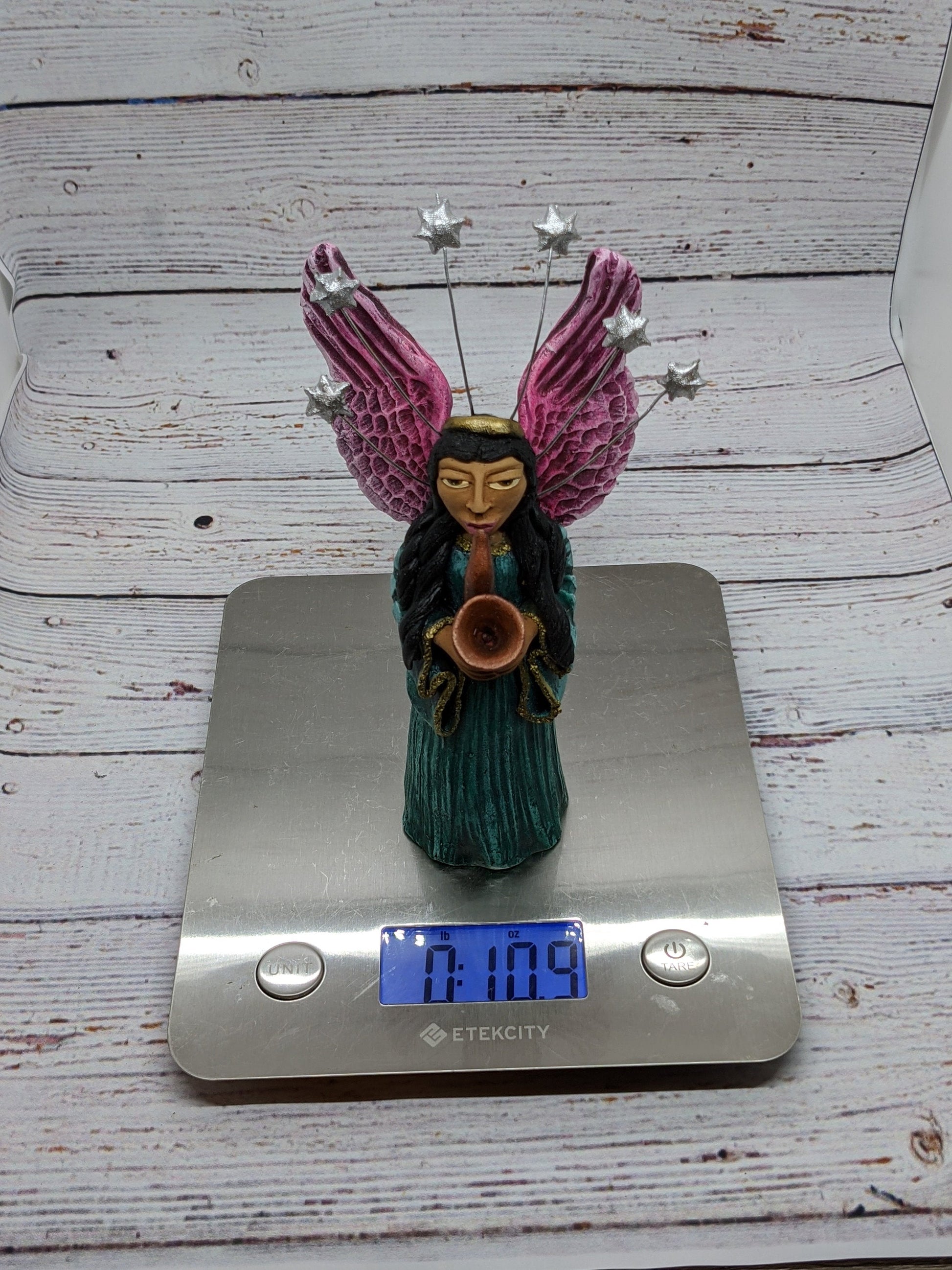 Christmas Decorations, Angel with Saxophone, Christmas Angel Home Decor, Handmade Angel Art from Oaxaca Mexico, Original Sculpture - LUV2BRD - Little Red General Store