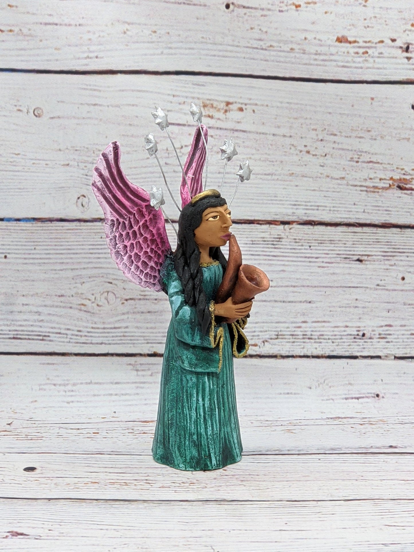 Christmas Decorations, Angel with Saxophone, Christmas Angel Home Decor, Handmade Angel Art from Oaxaca Mexico, Original Sculpture - LUV2BRD - Little Red General Store