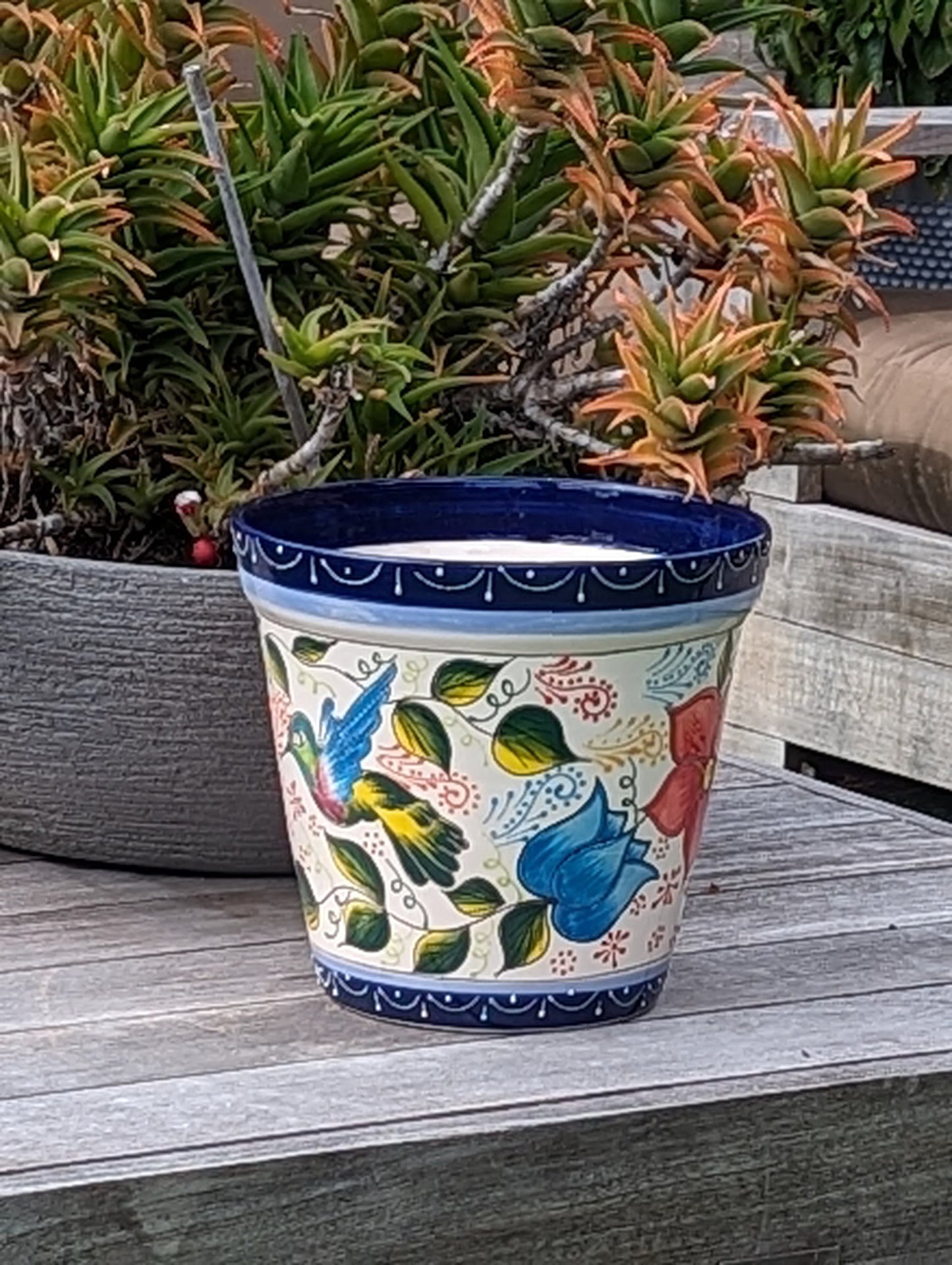 Hummingbird Flower Pot is Round Ceramic Planter Handmade in Mexico for Outdoor Garden Decor, Indoor Home Decor, Ships 3 - 25 - LUV2BRD - Little Red General Store
