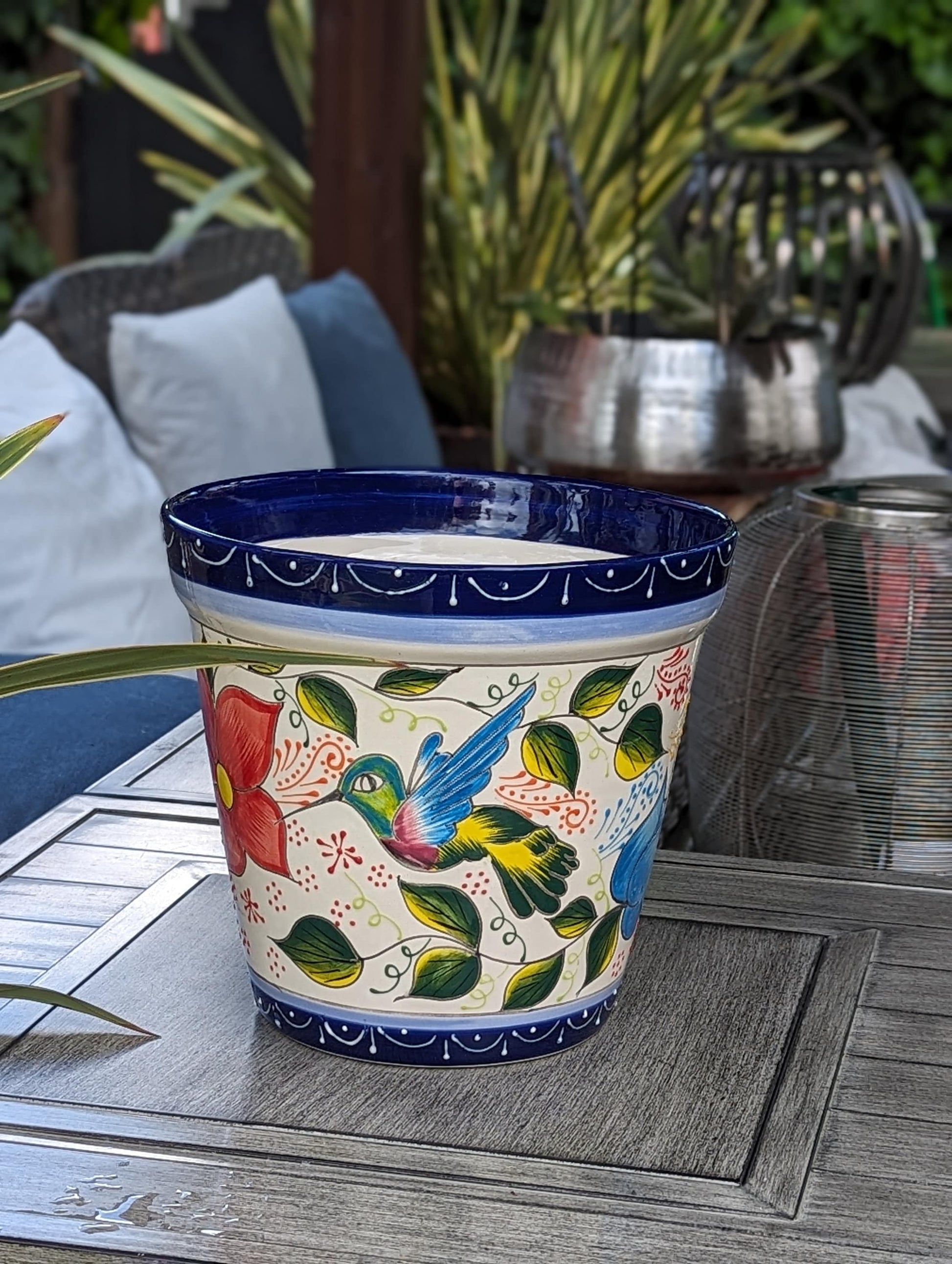 Hummingbird Flower Pot is Round Ceramic Planter Handmade in Mexico for Outdoor Garden Decor, Indoor Home Decor, Ships 3 - 25 - LUV2BRD - Little Red General Store