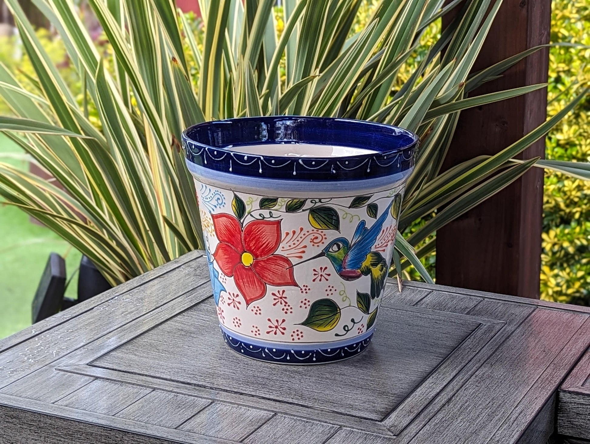 Hummingbird Flower Pot is Round Ceramic Planter Handmade in Mexico for Outdoor Garden Decor, Indoor Home Decor, Ships 3 - 25 - LUV2BRD - Little Red General Store