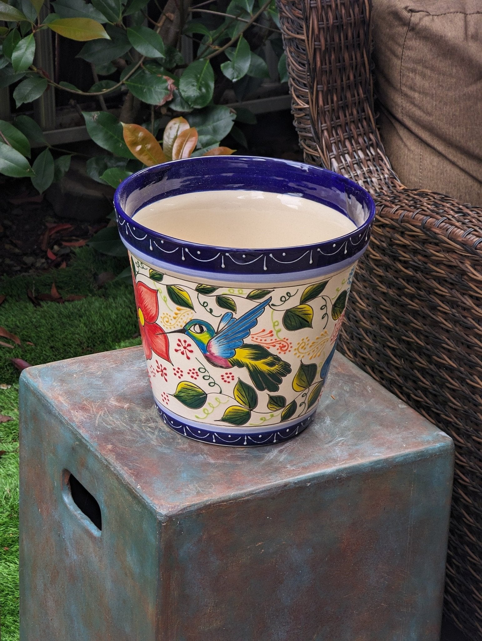 Hummingbird Flower Pot is Round Ceramic Planter Handmade in Mexico for Outdoor Garden Decor, Indoor Home Decor, Ships 3 - 25 - LUV2BRD - Little Red General Store
